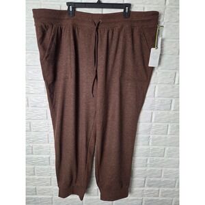 TE VERDE fleece joggers Women's size 3X Brown Elastic waist Drawstring NWT